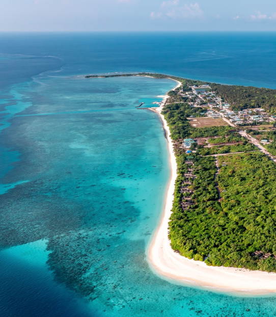 Aerial view of Uligan island, Haa Alif Atoll
